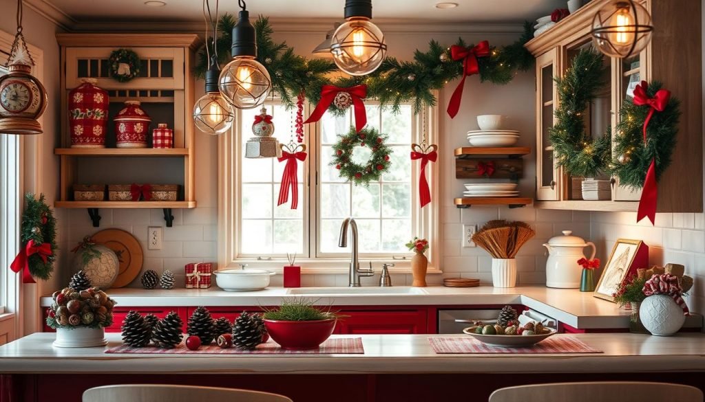 Frugal Christmas decorating in kitchen