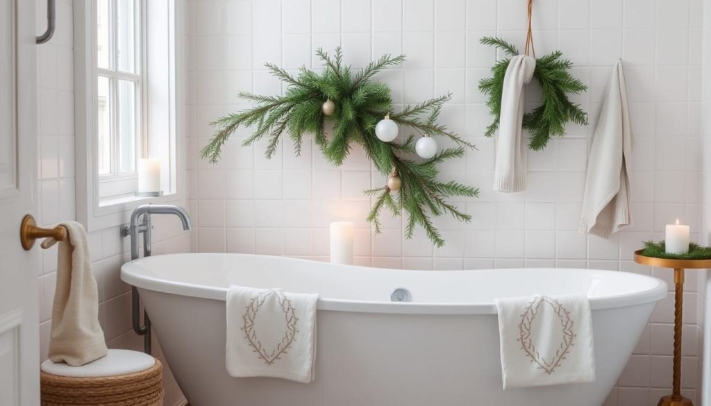 Minimalist Christmas decor in bathroom