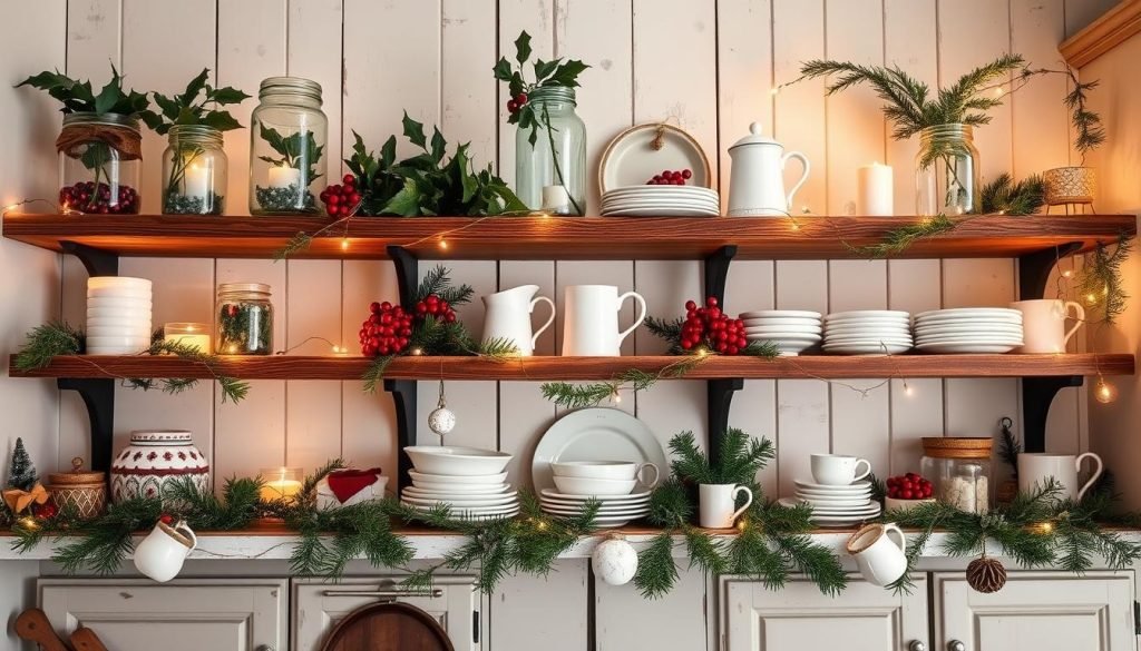 Open shelving Christmas decor